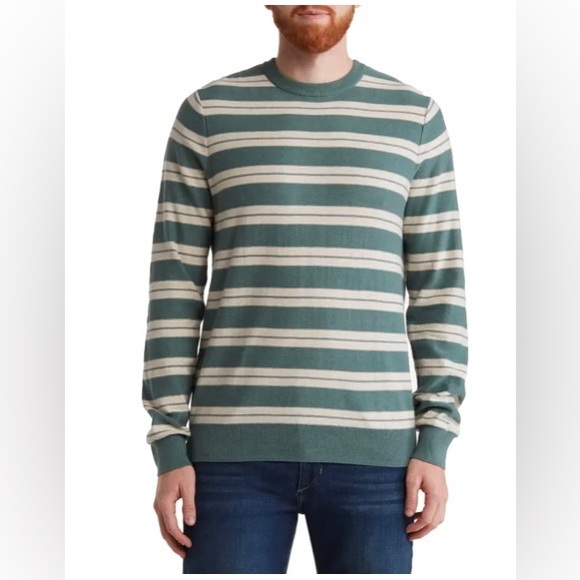 Other - NWT Men's Sweater Cotton and Cashmere Blend- Light green and Ivory stripe I XL
